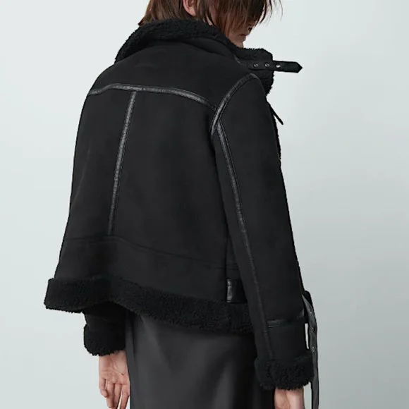 ZARA WOMEN BLACK DOUBLE FACED FAUX SUEDE MOTO JACKET SIZE XS NWT - Picture 7 of 12
